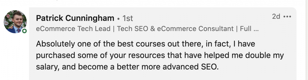 Tech SEO Pro feedback by Patrick Cunningham, Tech SEO and eCommerce Consultant